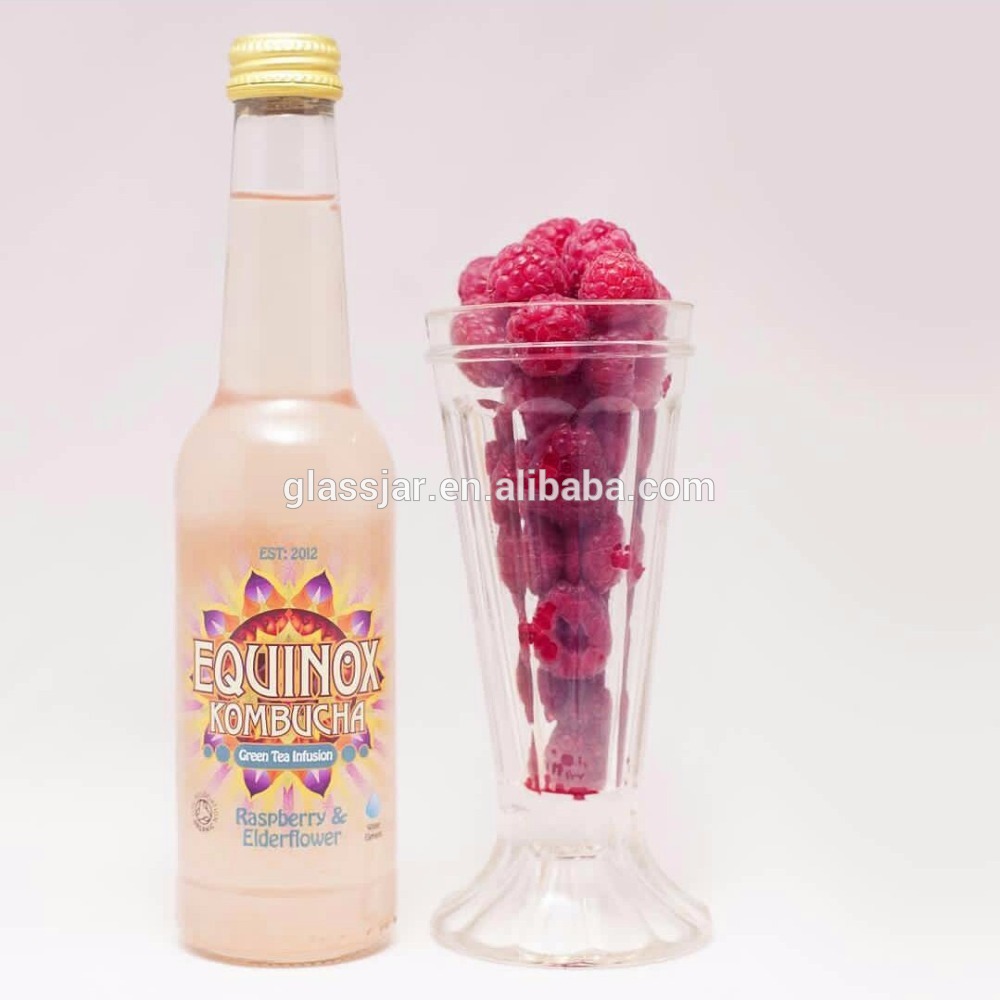 330ml Drinking water ice cold tea kombucha long neck glass bottle with aluminum cap