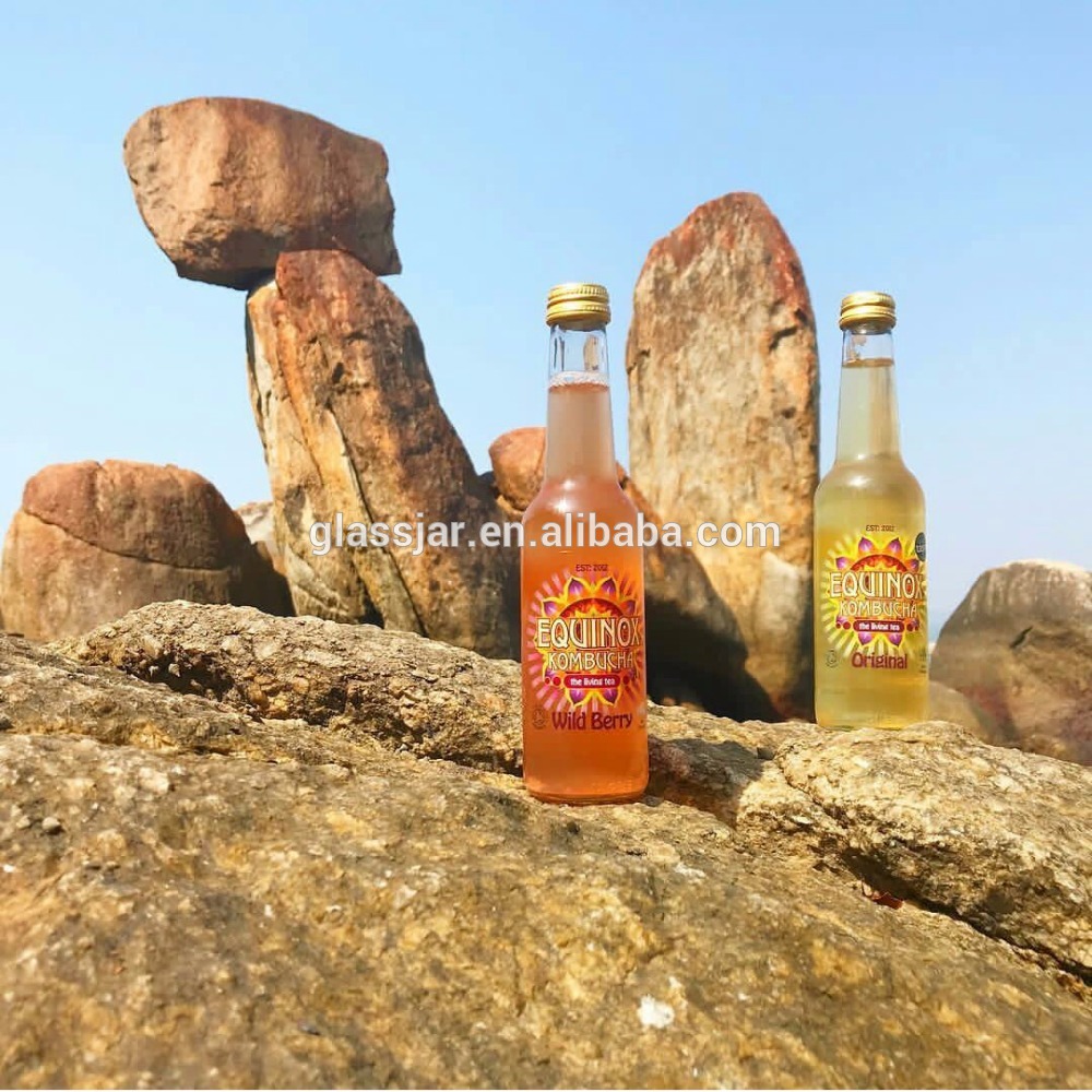 330ml Drinking water ice cold tea kombucha long neck glass bottle with aluminum cap