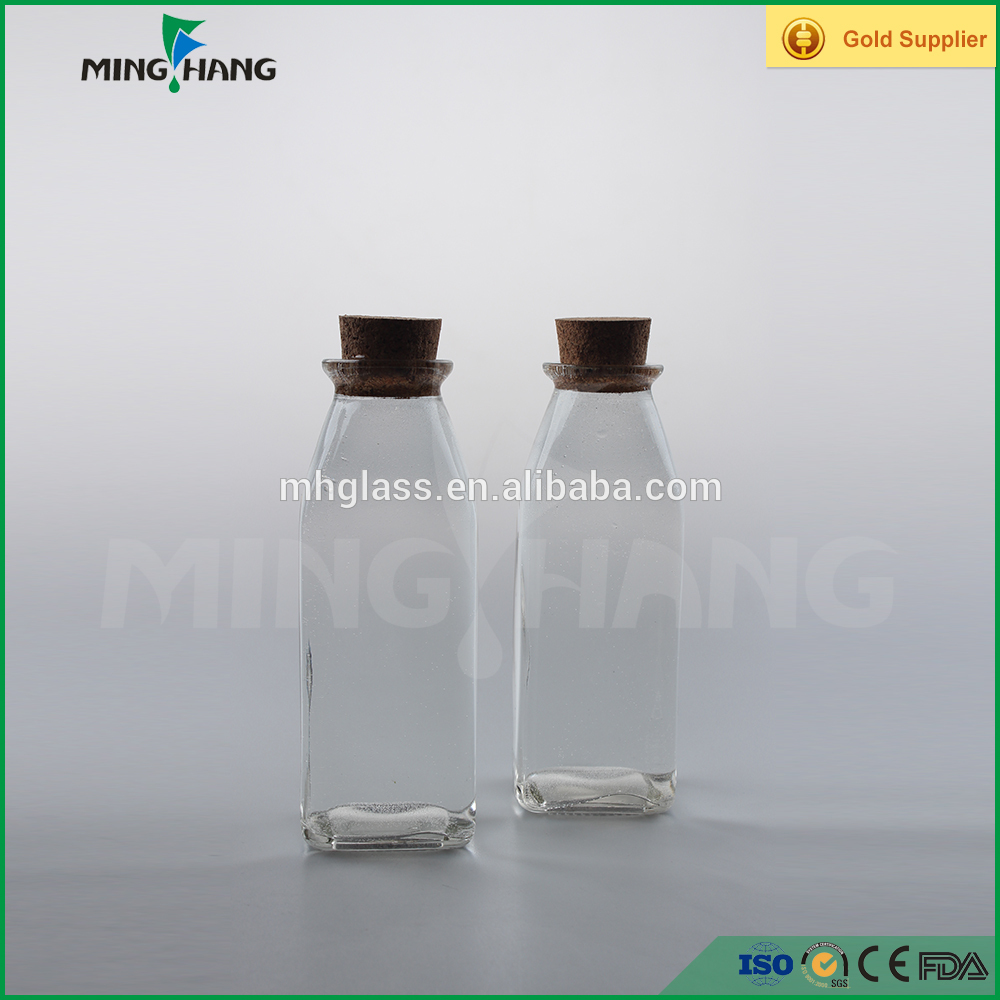 330ml French square clear fruit juice glass bottle with cork