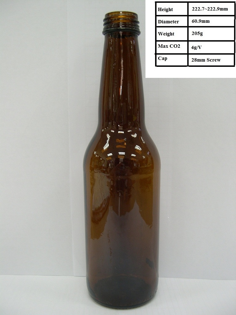 330ml clear round amber glass beer bottle