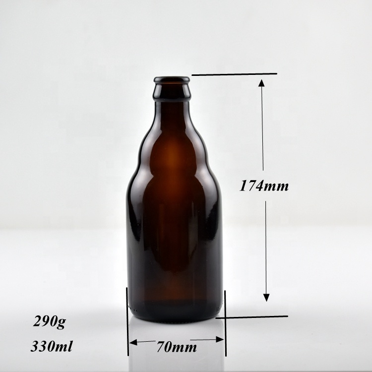 330ml dark amber steinie bottle with easy open crown cap stubby beer bottle