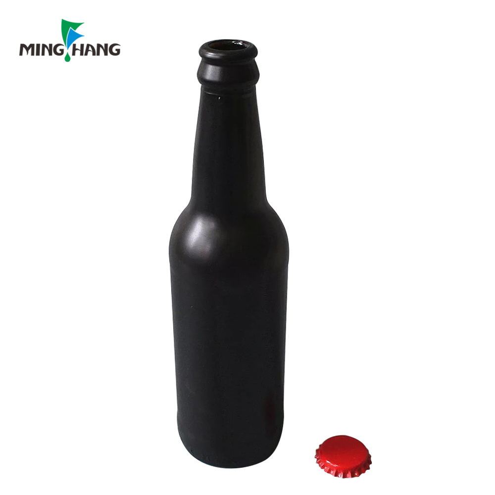 330ml frosted black glass bottle 500ml amber beer glass bottle with metal cap