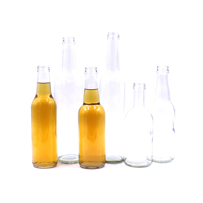 330ml transparent clear flint beer sparking water carbonated drink crown cap glass bottle