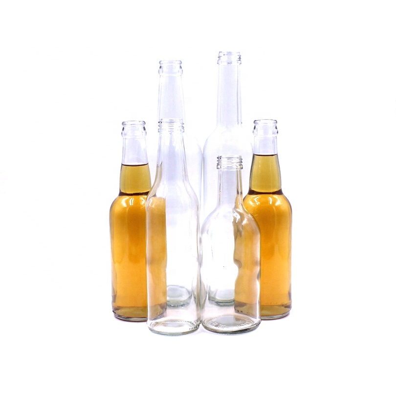 330ml transparent clear flint beer sparking water carbonated drink crown cap glass bottle