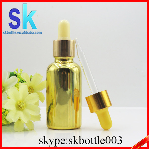 330pcs 30ml Gold Aluminum Cheap Gold Luxury Glass Dropper Bottles Black 1oz Customized Glass Bottle