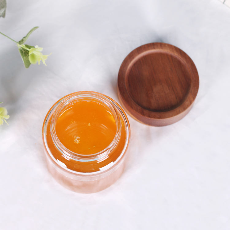 335ml high borosilicate glass jam jar, honey storage jar with acacia wood lid