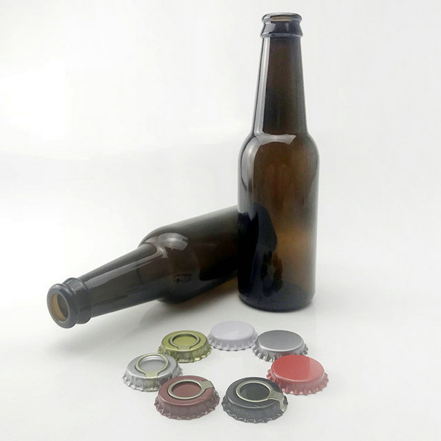 33cl 330ml empty brown glass beer bottle with crown cap
