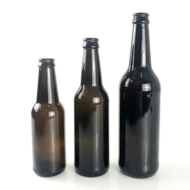 33cl 330ml empty brown glass beer bottle with crown cap