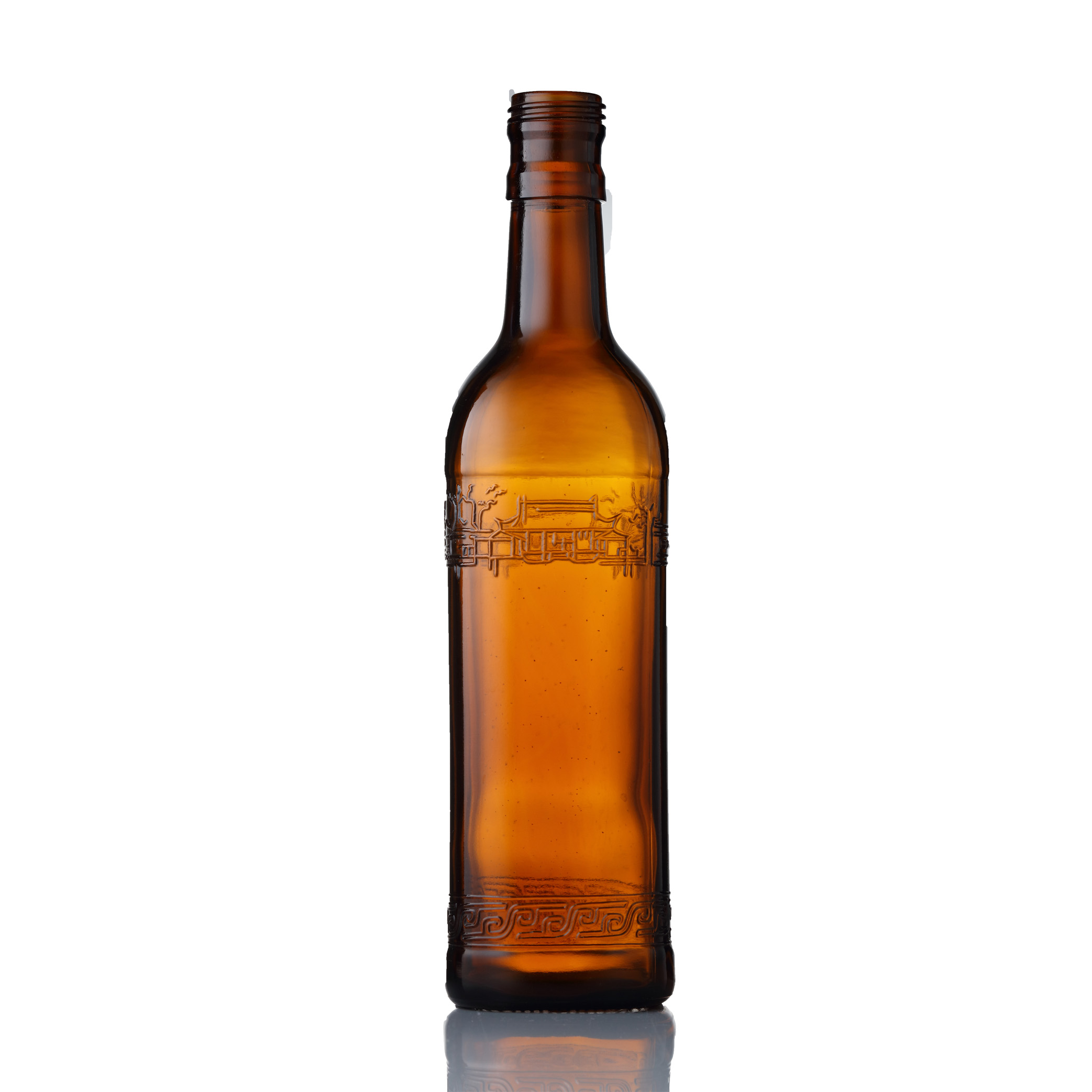 33cl  empty round shape hot stamping amber round bottle for beverage liquor beer alcohol  spirit  with screw cap