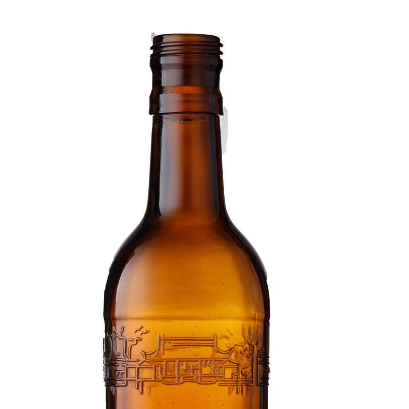 33cl empty round shape hot stamping amber round bottle for beverage liquor beer alcohol spirit with screw cap