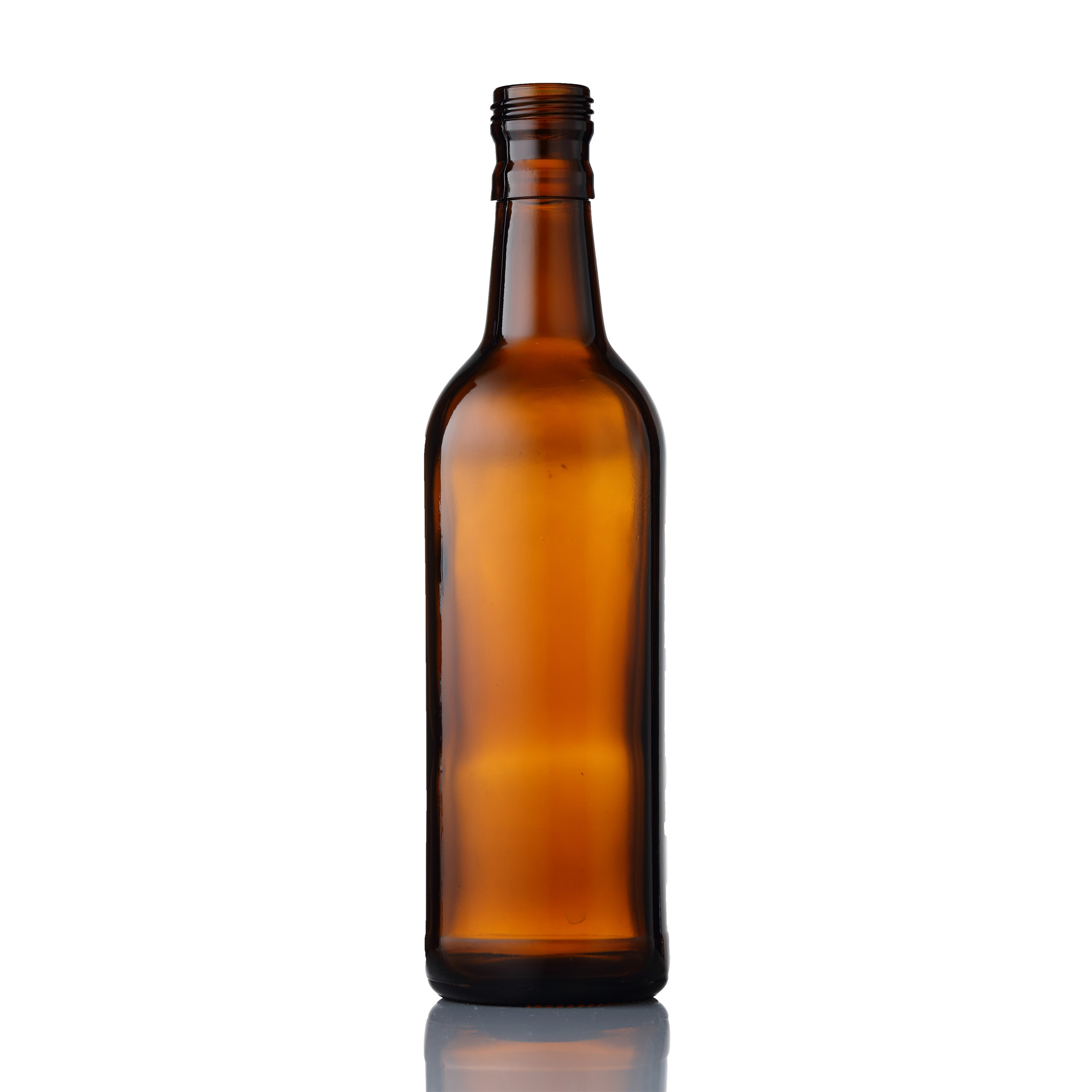 33cl empty round shape hot stamping amber round bottle for beverage liquor beer alcohol spirit with screw cap