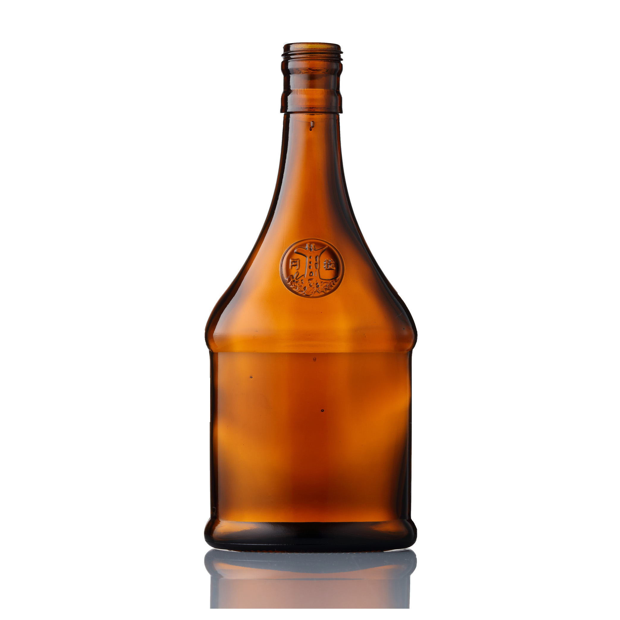 33cl empty round shape hot stamping amber round bottle for beverage liquor beer alcohol spirit with screw cap