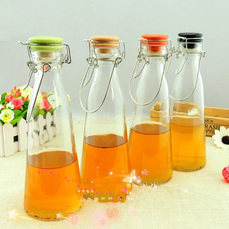 33ozPortable Enzyme Drink Bottle, External Handle Milk Bottle, Ceramic Cover Glass Bottle,