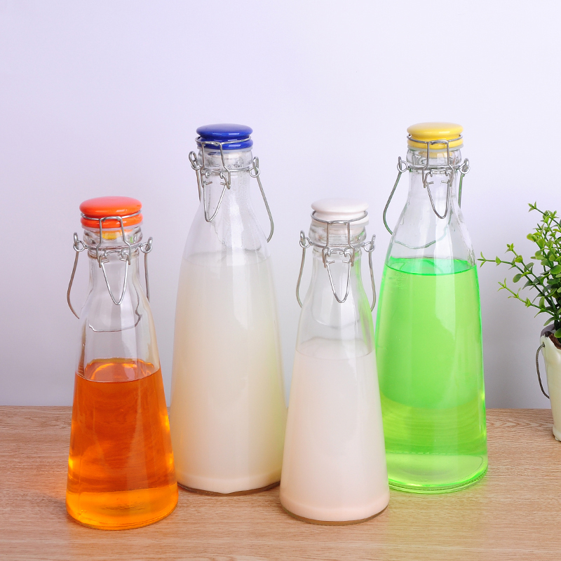 33ozPortable Enzyme Drink Bottle, External Handle Milk Bottle, Ceramic Cover Glass Bottle,