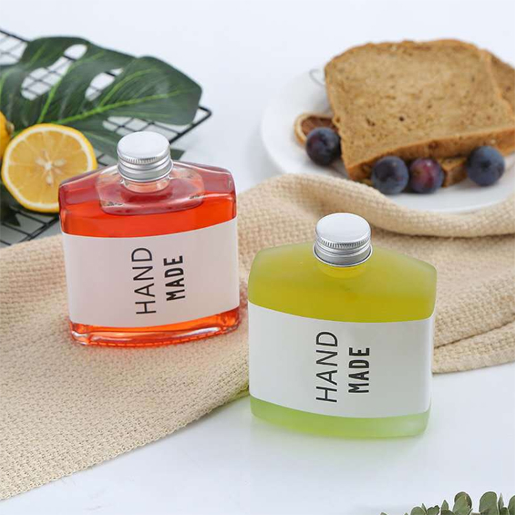 350 ML Square Flat Cold Brew Coffee Glass Bottle Juice Glass Bottle With Aluminum Cap