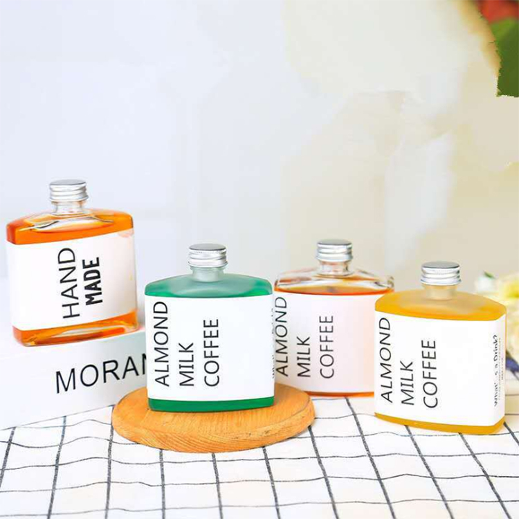 350 ML Square Flat Cold Brew Coffee Glass Bottle Juice Glass Bottle With Aluminum Cap