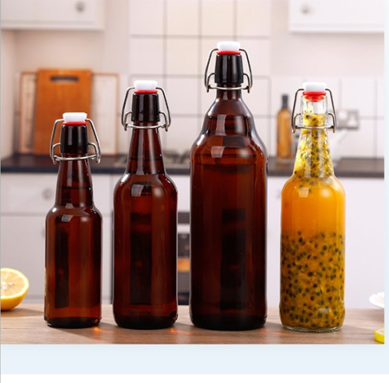 350 ml 500 ml 1000 ml Amber Glass Beer Bottles for Home Brewing with Flip Caps