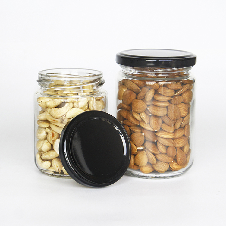 350ml 420ml 500ml 750ml Round Shape Glass Jar with Black Metal Cap for Honey Jam Jelly