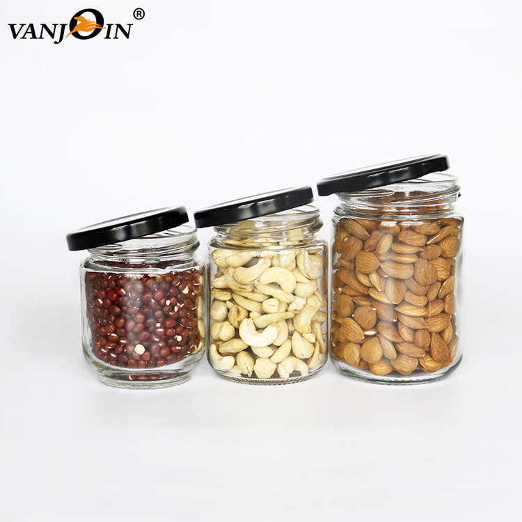 350ml 420ml 500ml 750ml Round Shape Glass Jar with Black Metal Cap for Honey Jam Jelly