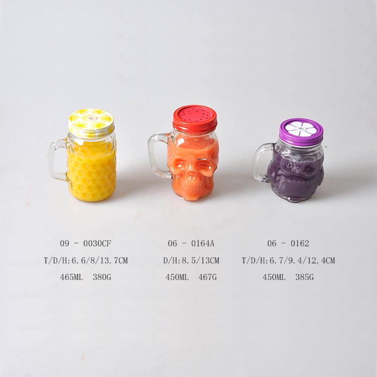 350ml 450ml 500ml Custom Colored Drinking Water Beverage Glass Mason Jar With Handle