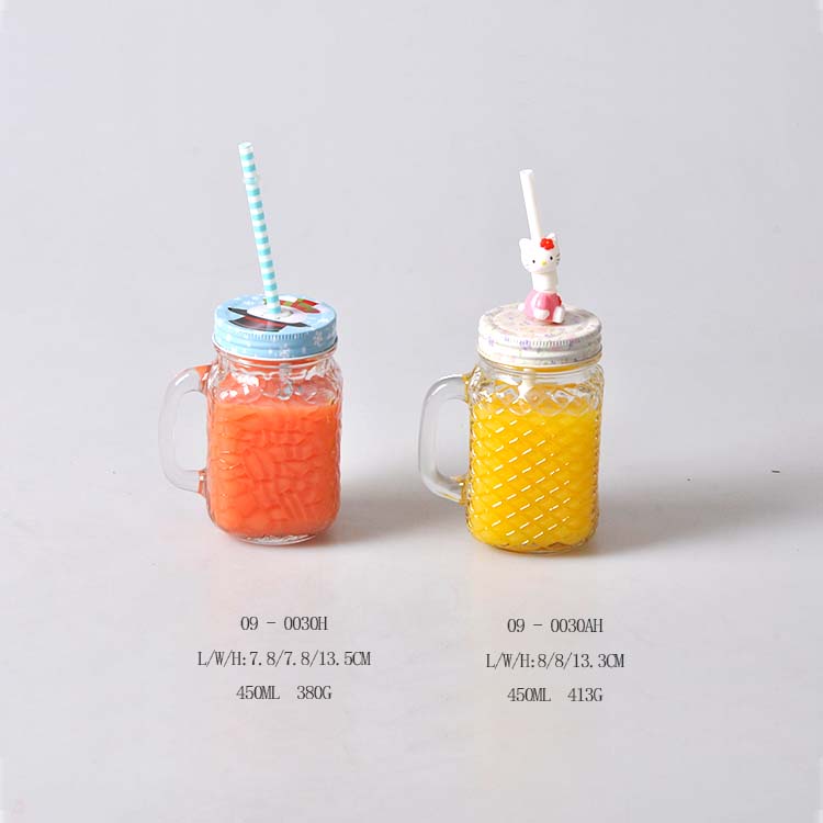 350ml 450ml 500ml Custom Colored Drinking Water Beverage Glass Mason Jar With Handle
