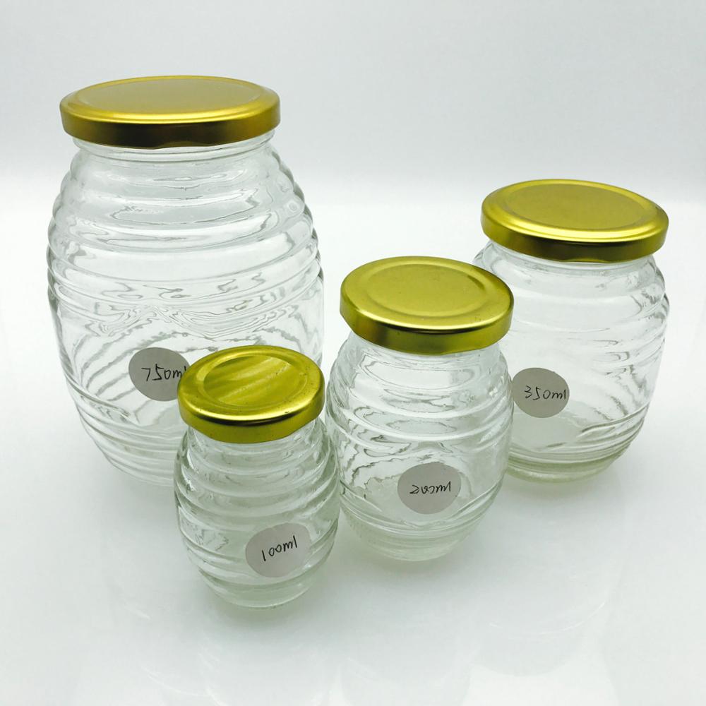 350ml 500g beehive shape glass jar for honey with metal lid