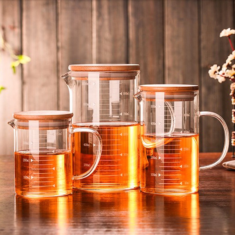 350ml 500ml 1000ml pyrex measuring drinking glass cup with bamboo lid