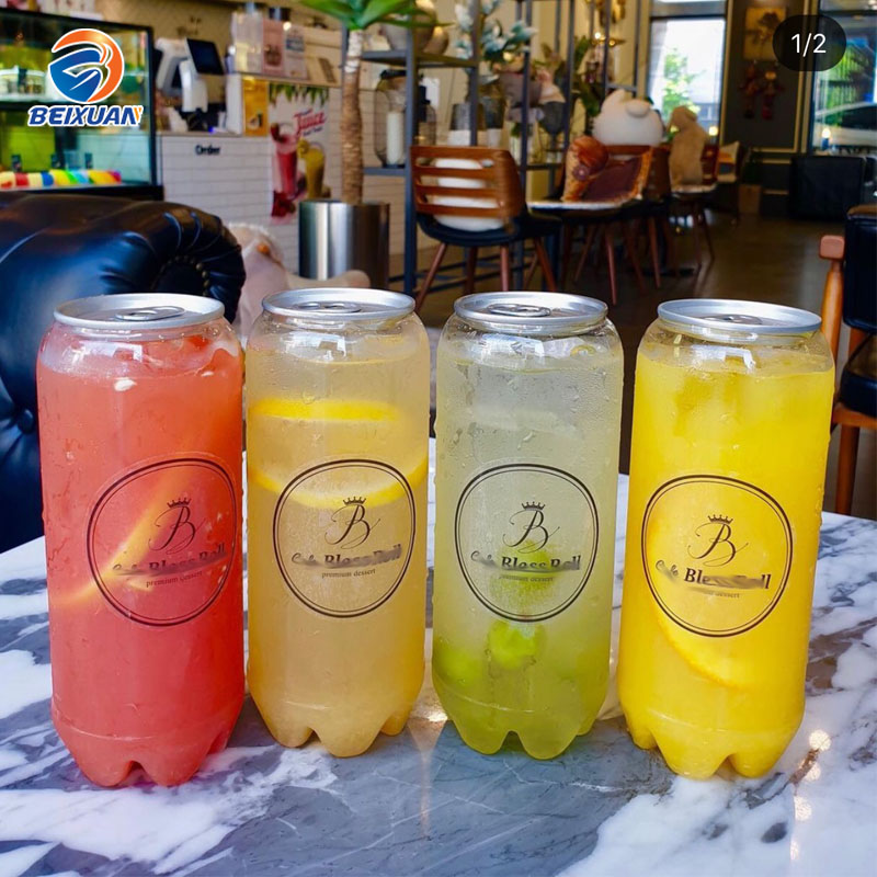 350ml 500ml 600ml Beverage drink package bottle PET container easy open plastic soda can easy open for cans