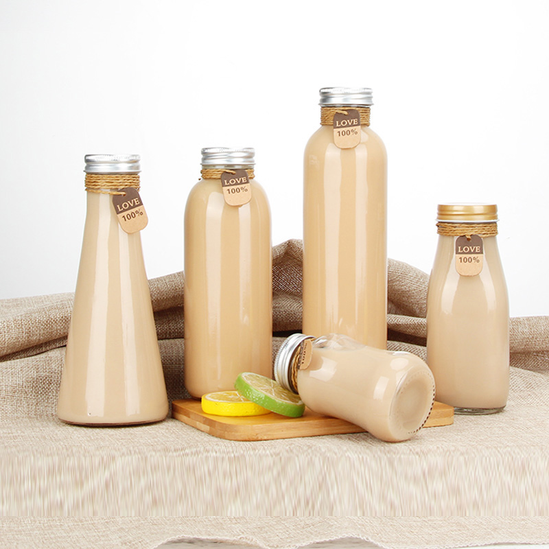 350ml/500ml Triangle juice bottle glass milk tea bottle with cork/aluminum lid
