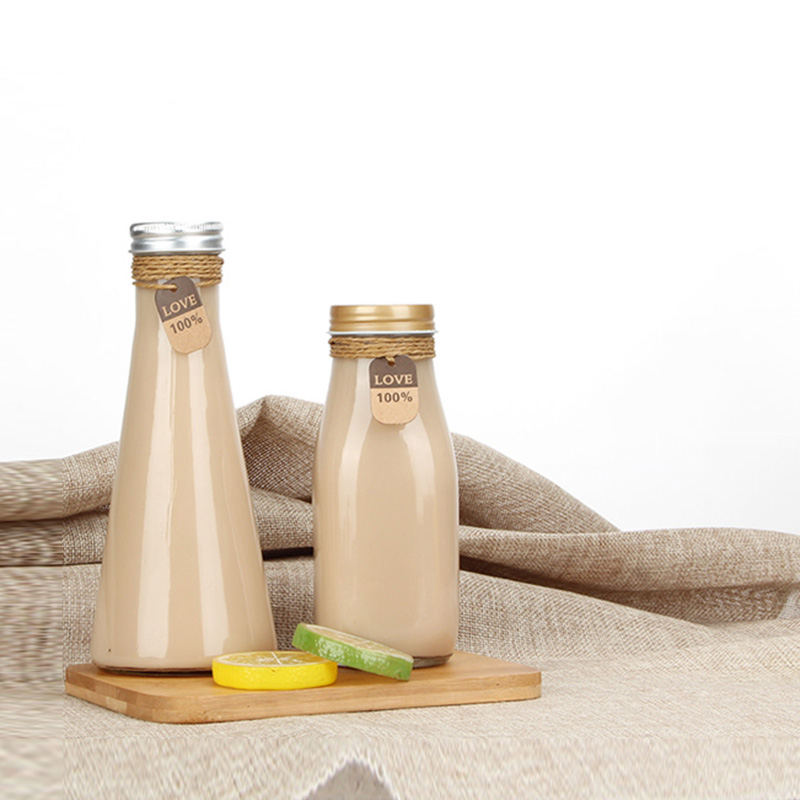 350ml/500ml Triangle juice bottle glass milk tea bottle with cork/aluminum lid