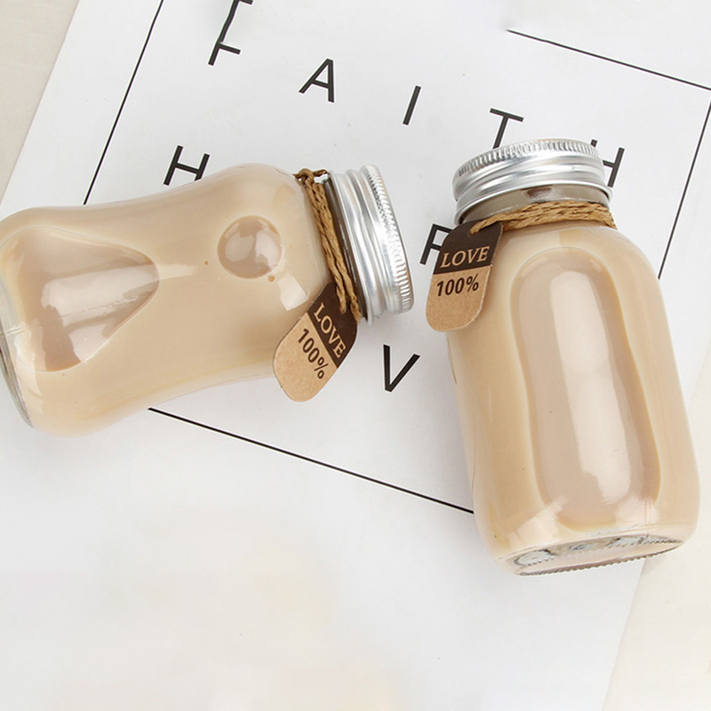 350ml/500ml Triangle juice bottle glass milk tea bottle with cork/aluminum lid