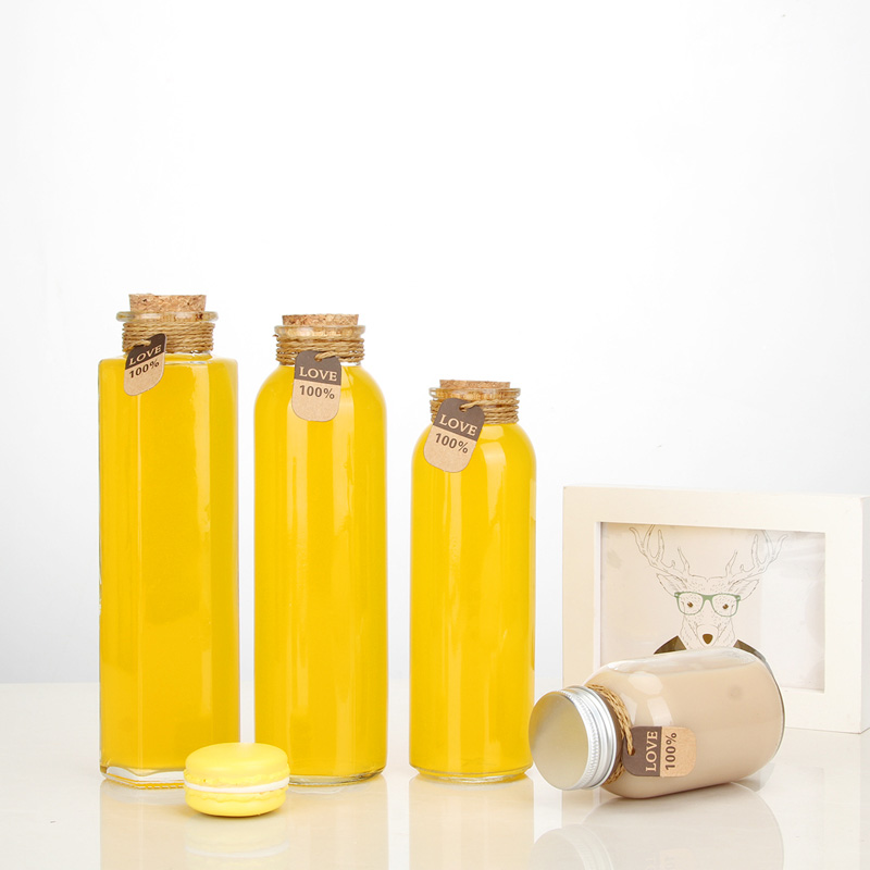 350ml/500ml Triangle juice bottle glass milk tea bottle with cork/aluminum lid