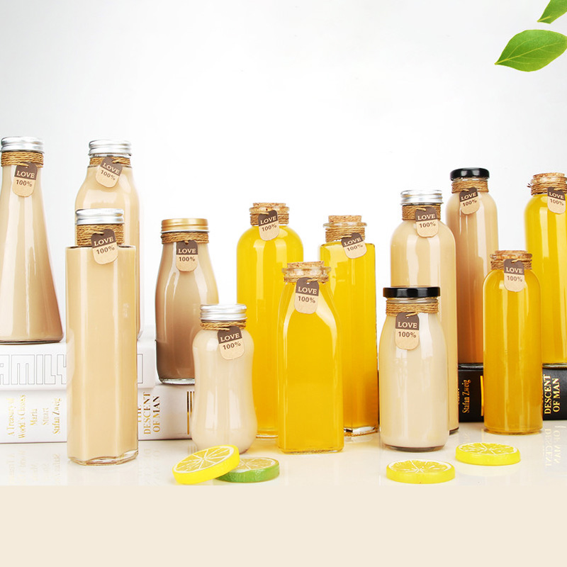 350ml/500ml Triangle juice bottle glass milk tea bottle with cork/aluminum lid