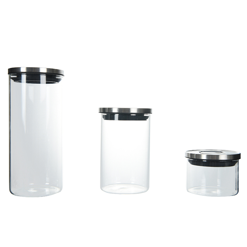 350ml 800ml 1300ml Eco-friendly Airtight high borosilicate containers glass food storage jar bottle with metal   lid