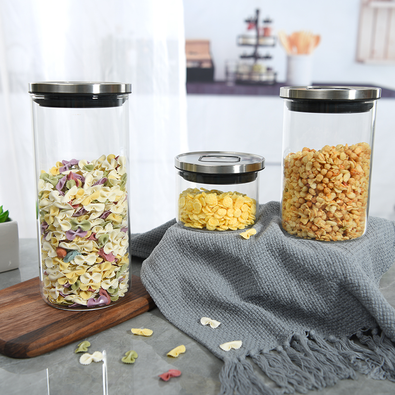 350ml 800ml 1300ml Eco-friendly Airtight high borosilicate containers glass food storage jar bottle with metal lid