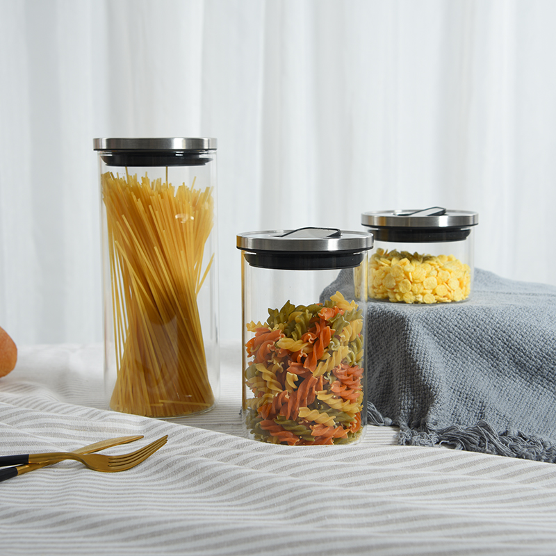 350ml 800ml 1300ml Eco-friendly Airtight high borosilicate containers glass food storage jar bottle with metal lid