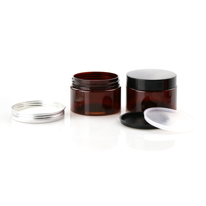 350ml Amber Wide Mouthed Jar With Black Lid PET Plastic Cosmetics Jar