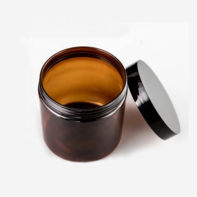 350ml Amber Wide Mouthed Jar With Black Lid PET Plastic Cosmetics Jar