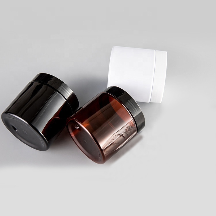350ml Amber Wide Mouthed Jar With Black Lid PET Plastic Cosmetics Jar
