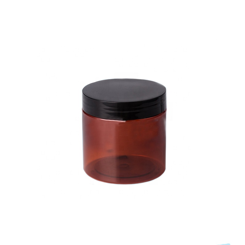 350ml Amber Wide Mouthed Jar With Black Lid PET Plastic Cosmetics Jar