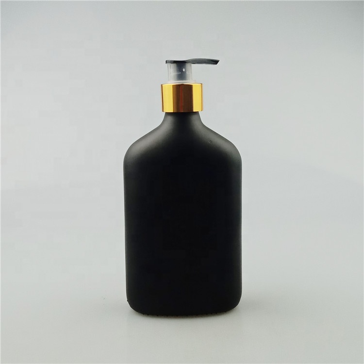350ml Flat Flask Shape Glass Bottle With Pump For Hand Sanitizer Shampoo Lotion
