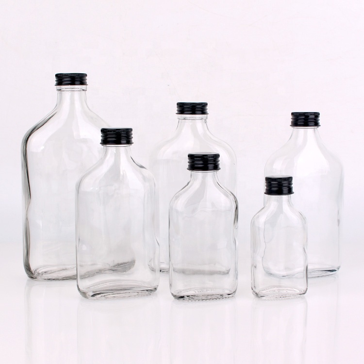 350ml Full mouth flat glass wine bottles wholesale with aluminum screw lid