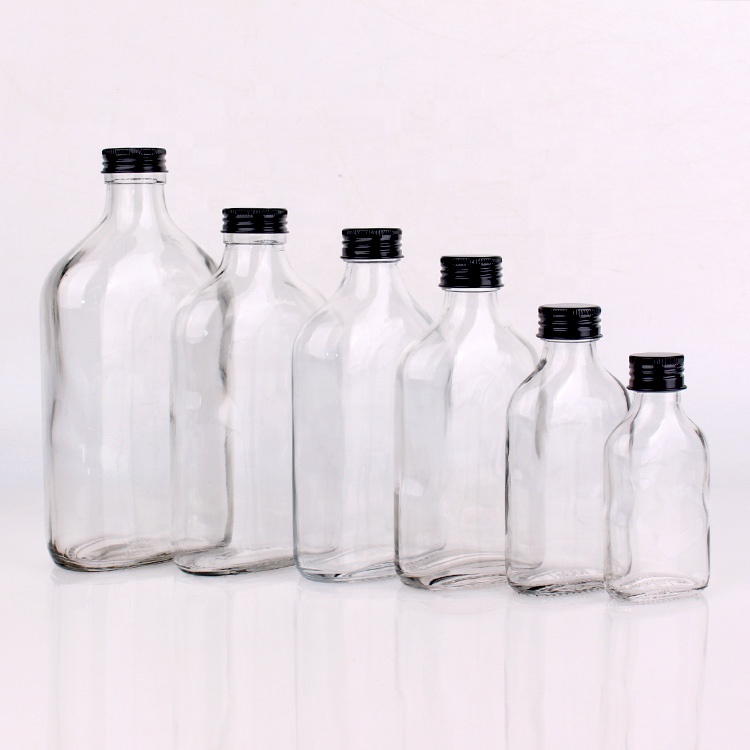 350ml Full mouth flat glass wine bottles wholesale with aluminum screw lid