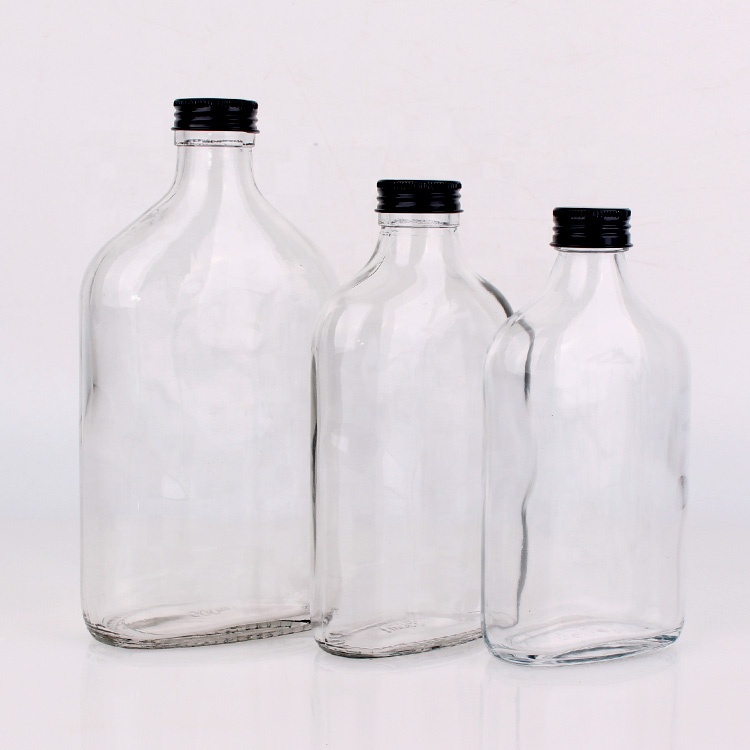 350ml Full mouth flat glass wine bottles wholesale with aluminum screw lid