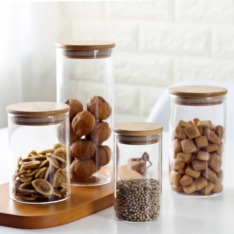 350ml High quality square shape glass jar borosilicate glass food container candle jar with bamboo lid GS-22K