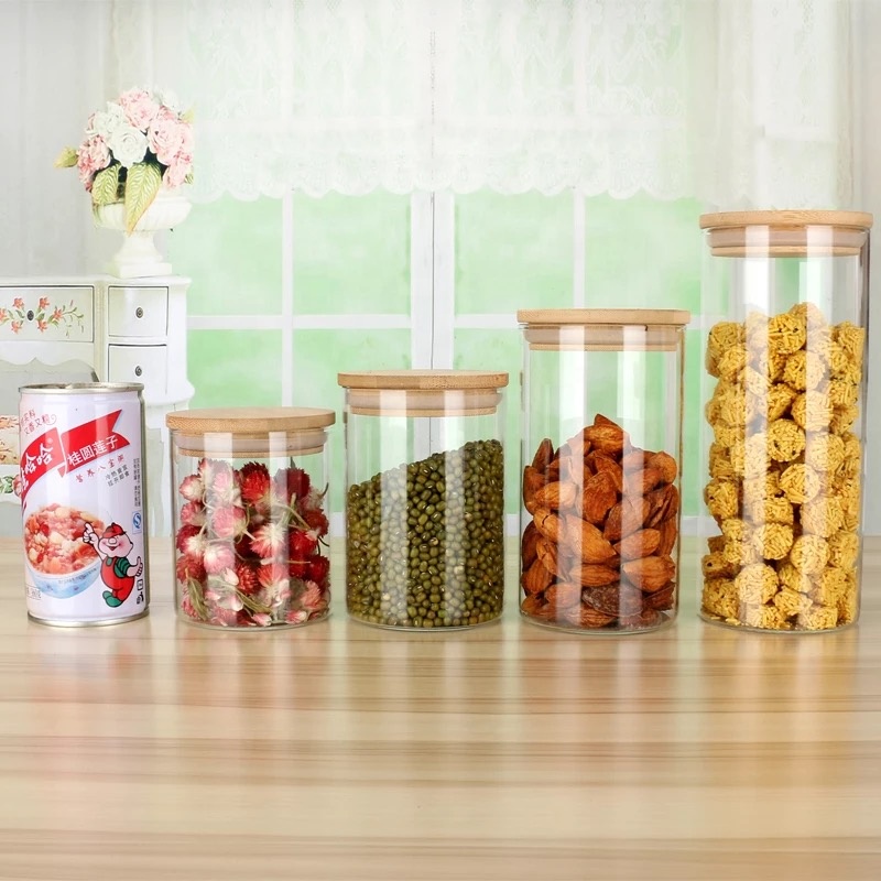 350ml High quality square shape glass jar borosilicate glass food container candle jar with bamboo lid GS-22K