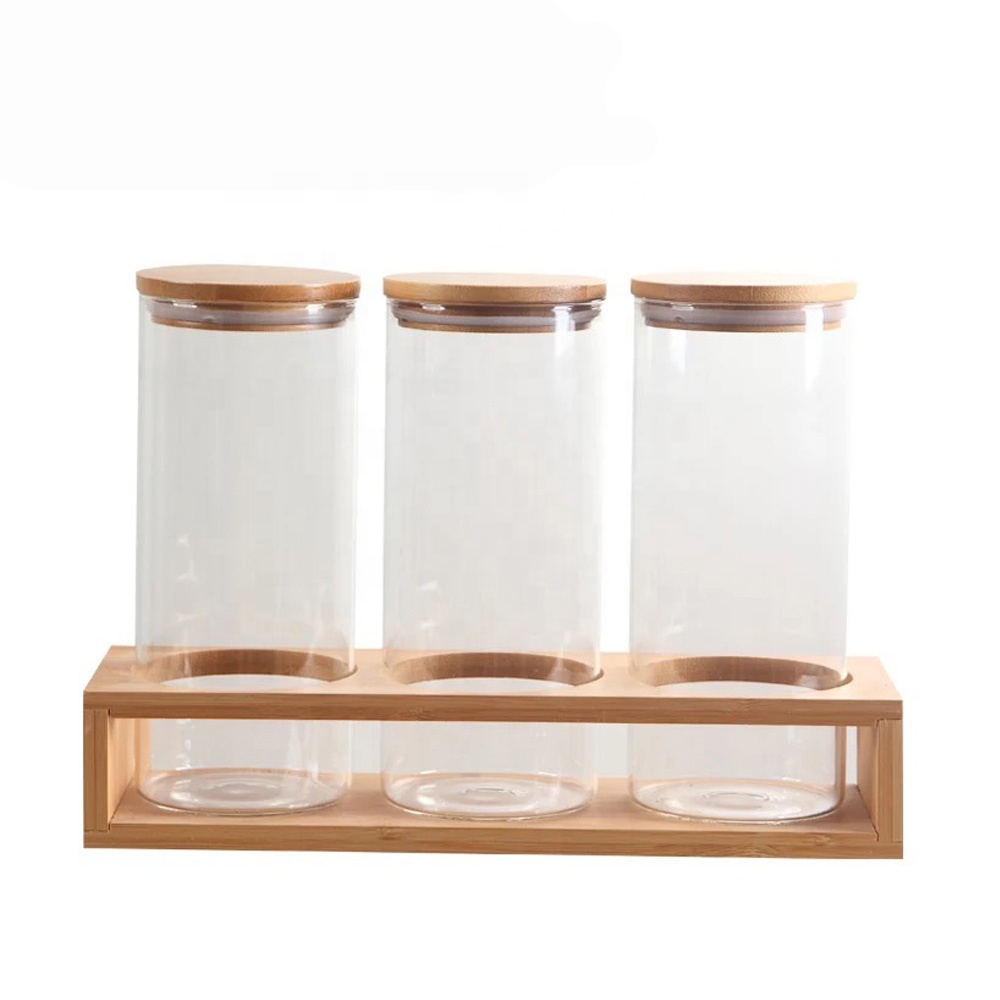 350ml High quality square shape glass jar borosilicate glass food container candle jar with bamboo lid GS-22K