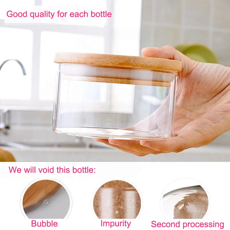 350ml High quality square shape glass jar borosilicate glass food container candle jar with bamboo lid GS-22K