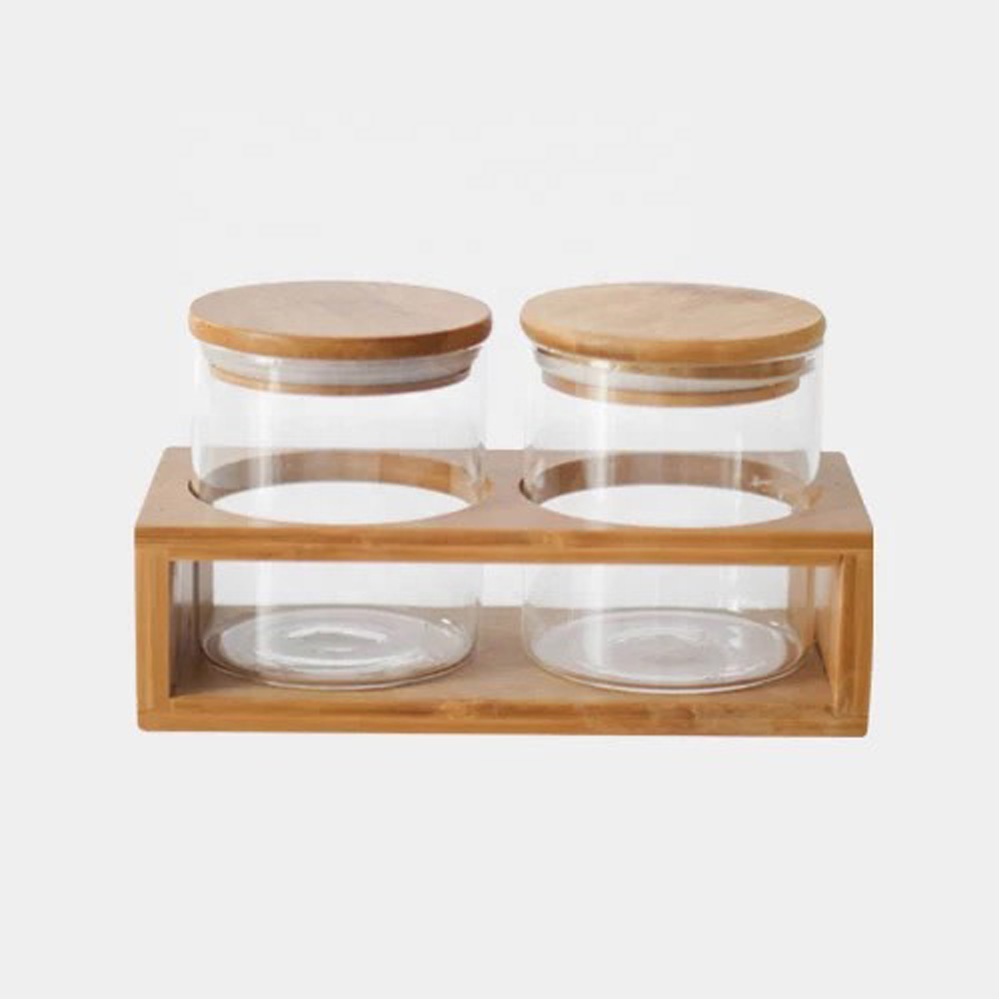 350ml High quality square shape glass jar borosilicate glass food container candle jar with bamboo lid GS-22K