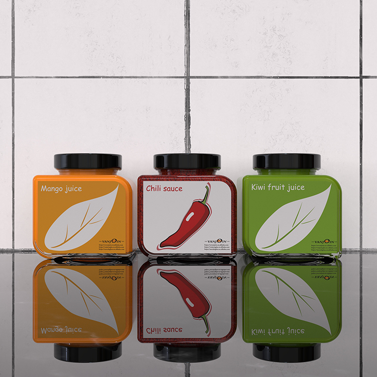 350ml Square Glass Food Jar with Metal Lid For Sauce Storage